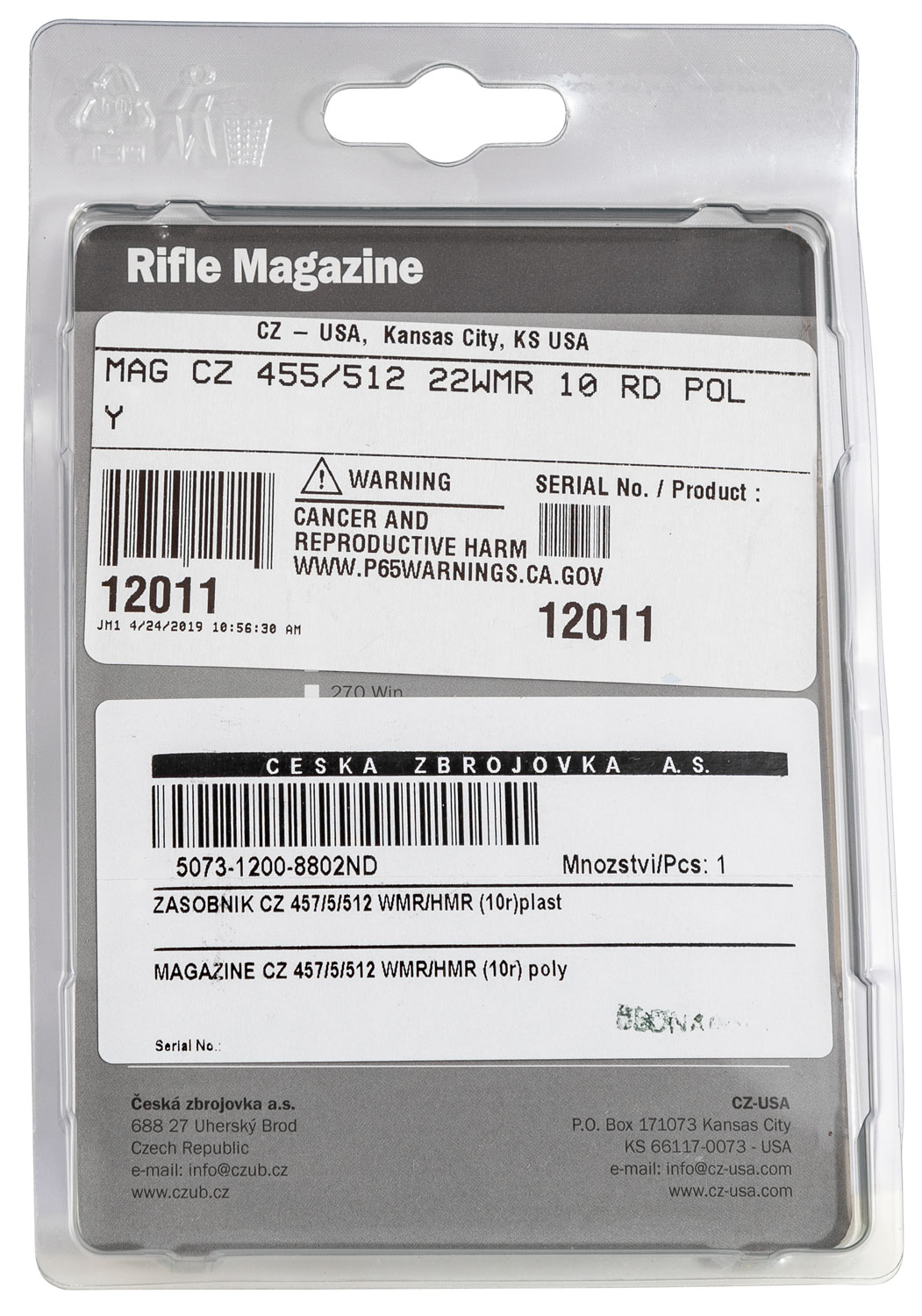 CZ-USA 12011 CZ 455 10rd 22 WMR CZ 455 Black Polymer - Image 3
