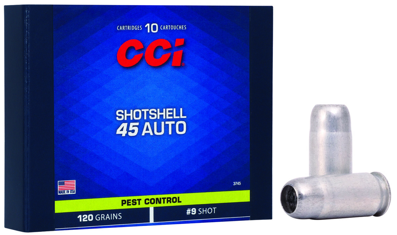 CCI 3745 Pest Control Shotshell 45 ACP 120 gr 1100 fps Shotshell #9 Shot 10 Bx/20 Cs