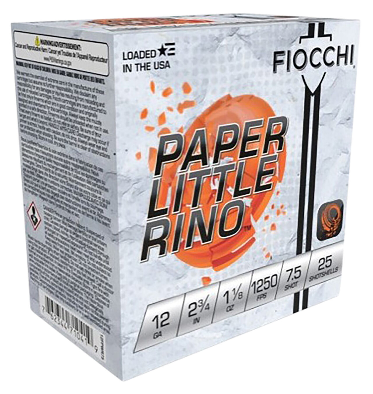 Fiocchi 12FPWR75 Paper Little Rino Extrema 12 Gauge 2.75" 1 1/8 oz 7.5 Shot 25 Per Box/ 10 Cs