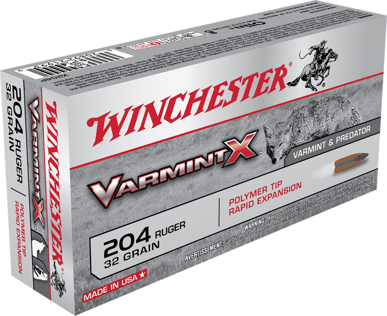 Winchester Ammo X204P Varmint X 204 Ruger 32 gr 4000 fps Polymer Tip Rapid Expansion 20 Bx/10 Cs