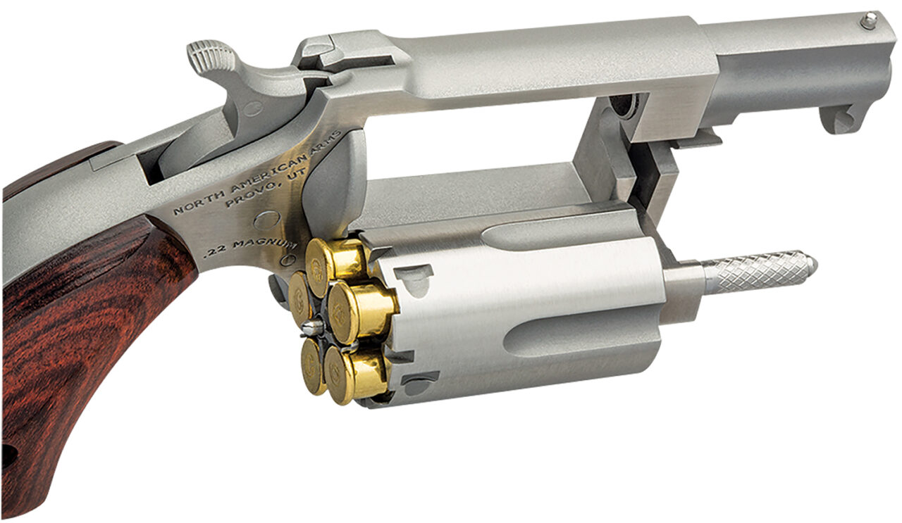 North American Arms SWC4 Sidewinder *CA Compliant 22 LR or 22 WMR Caliber with 4" Barrel, 5rd Capacity Cylinder, Overall Stainless Steel Finish & Rosewood Birdshead Grip Includes Cylinder - Image 2