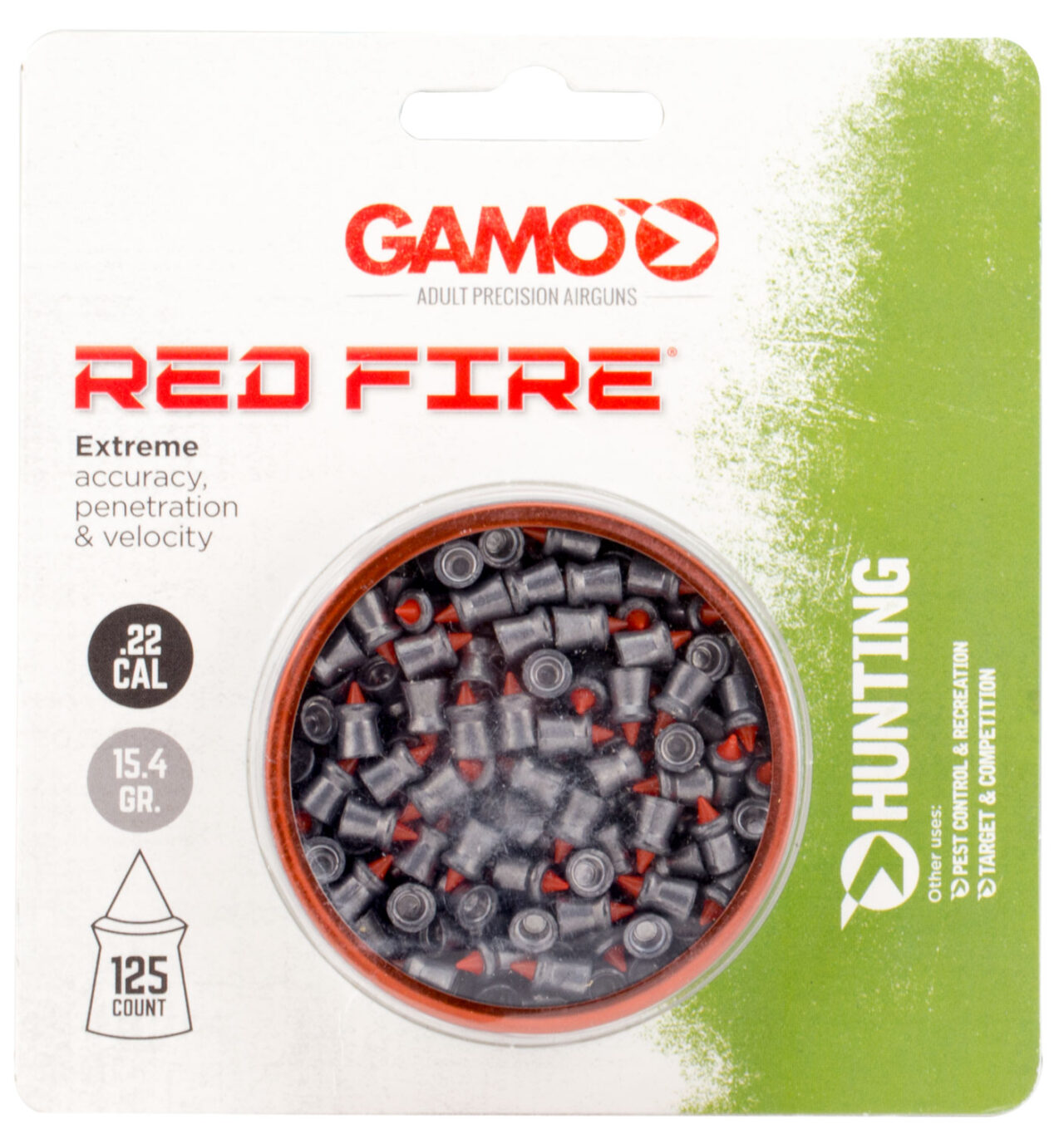 Gamo 632270454 Red Fire Extreme Accuracy 22 Lead Pointed 125 Per Tin