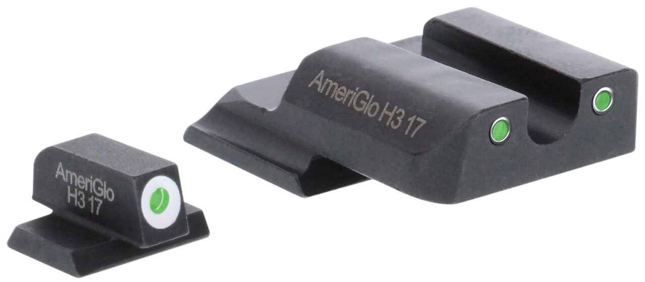 AmeriGlo SW145 Classic Tritium Sight Set for Smith & Wesson M&P Shield Black | Green Tritium with White Outline Front and Rear