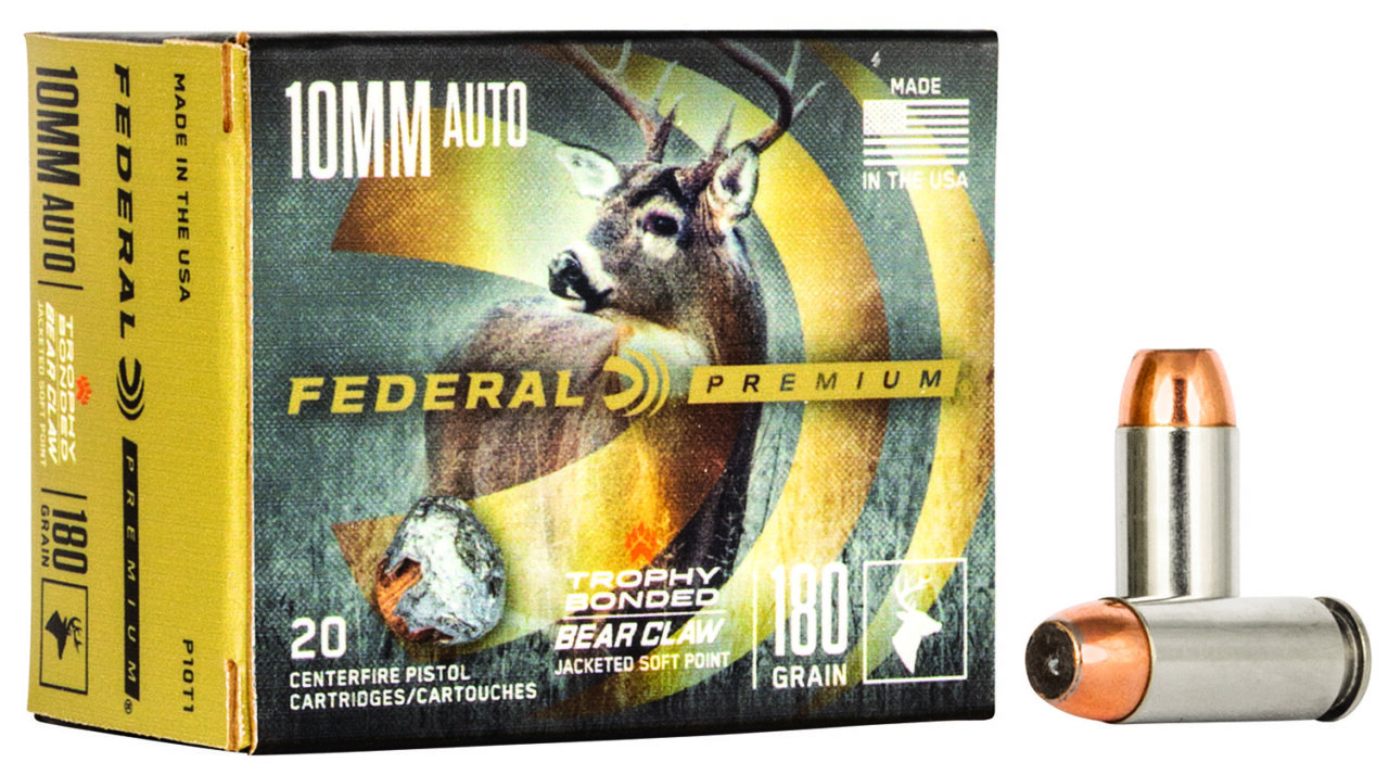 Federal P10T1 Premium 10mm Auto 180 gr Trophy Bonded Bear Claw Jacketed Soft Point (TBJSP) 20 Per Box/10 Cs