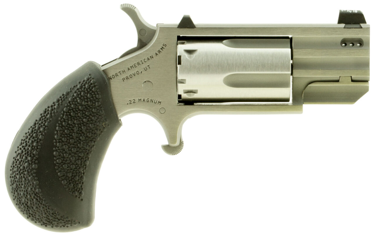 North American Arms PUGDP Pug 22 WMR 5 Shot 1" Ported Barrel, Overall Stainless Steel Finish, Black Polymer Grip, XS White Dot Sight