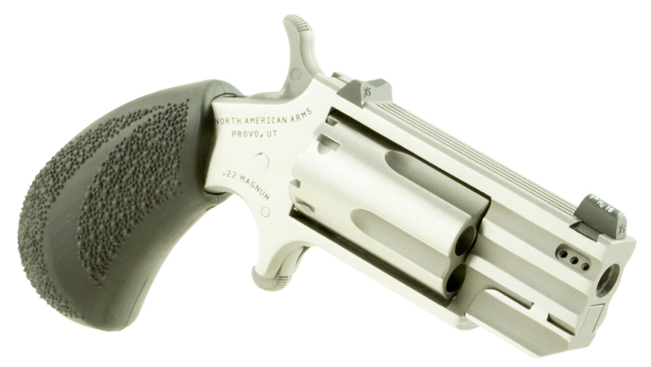 North American Arms PUGDP Pug 22 WMR 5 Shot 1" Ported Barrel, Overall Stainless Steel Finish, Black Polymer Grip, XS White Dot Sight - Image 3