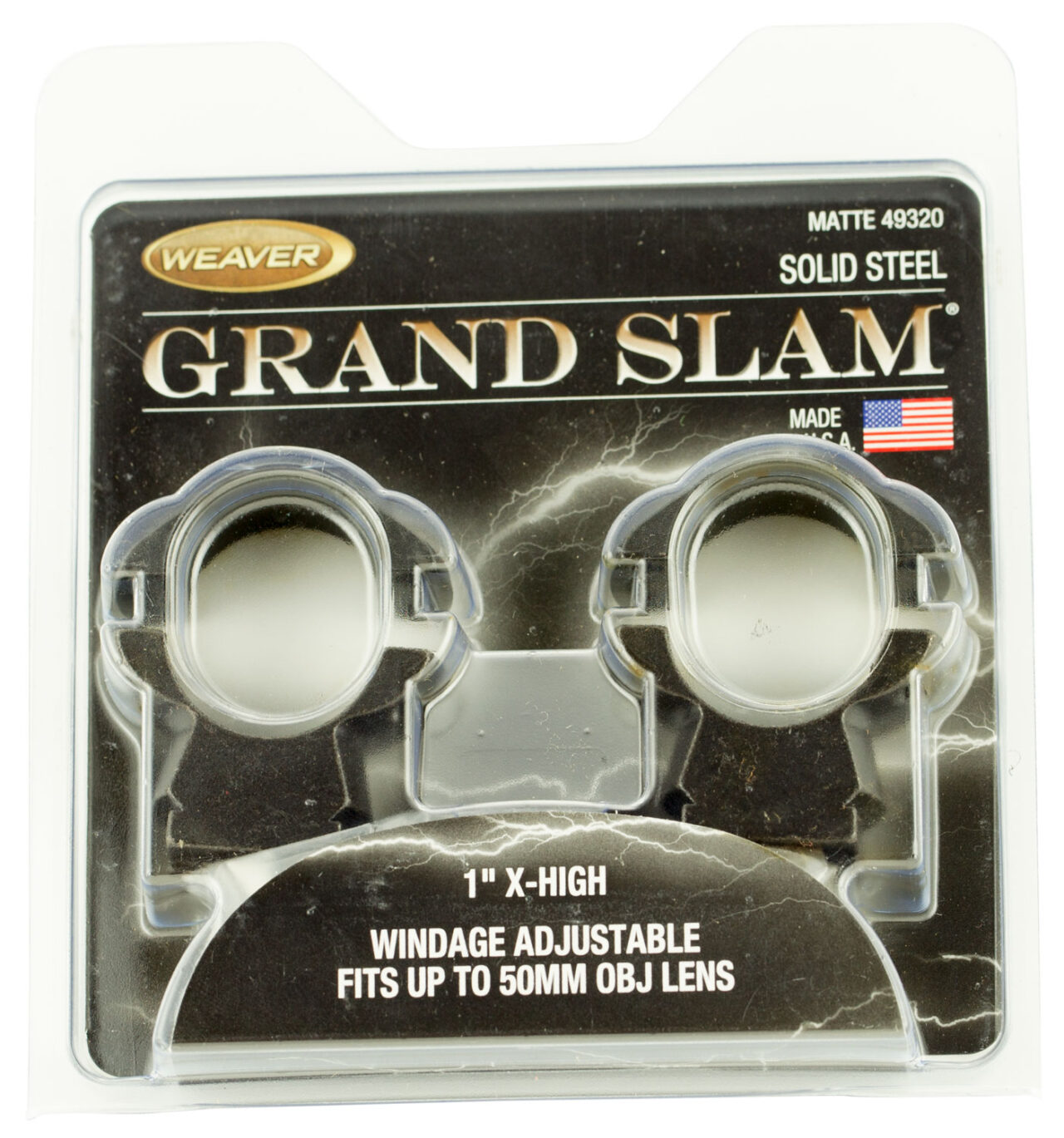 Weaver Mounts 49320 Grand Slam Scope Ring Set Matte Black Steel 1" Tube Extra High Windage Adjustable Dovetail