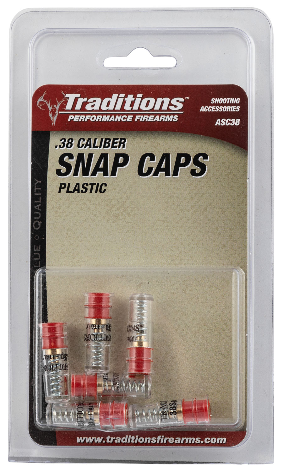 Traditions ASC38 Snap Caps Pistol 38 Special Plastic/Brass Base 6 Pack - Image 2