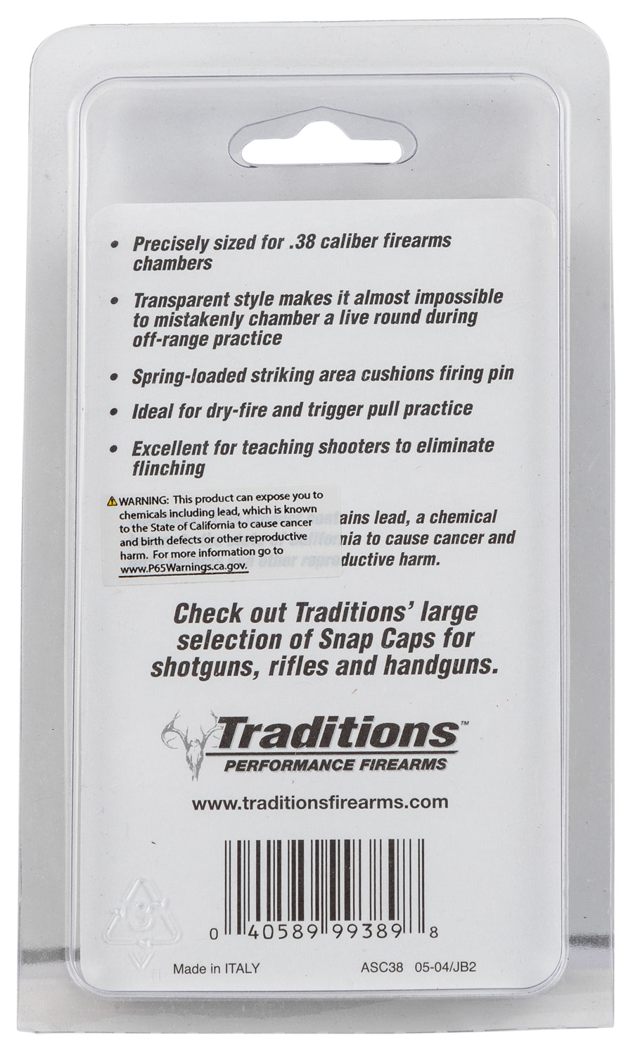 Traditions ASC38 Snap Caps Pistol 38 Special Plastic/Brass Base 6 Pack - Image 3